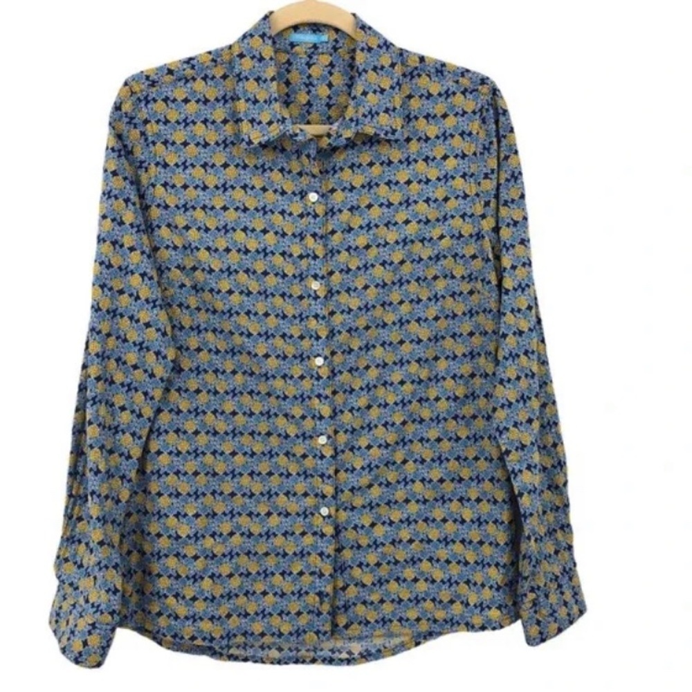 J. Mclaughlin Long Sleeve Button Down Blouse Shirt Top Pineapple Print Size XS